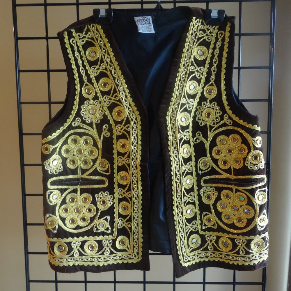 African Village Brown/Gold Vest - Size: Medium
